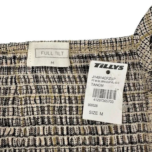 NWT Full Tilt Womens Cream Black Plaid Hook & Eye Closure Sleeveless Crop Top M - Picture 7 of 10